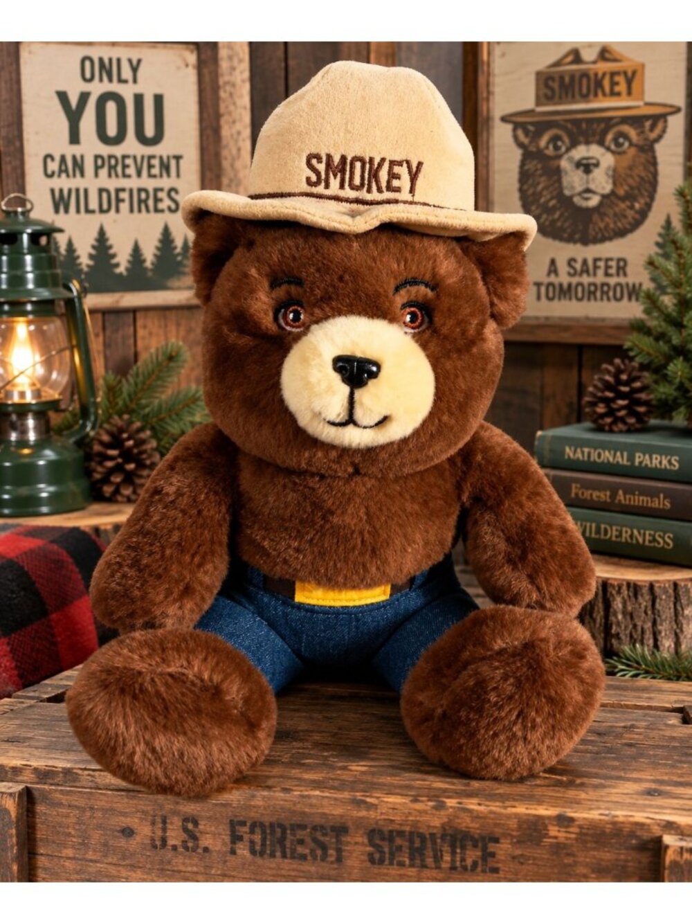 Aurora Smokey Bear Plush 10.5" Sitting Stuffed Animal Forest Ranger Brown Bear
